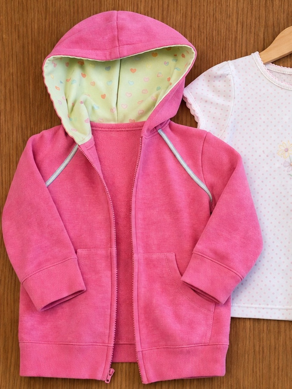 Old Navy Girls Pink Hoodie XS Rainbow Lined + Bonus Top 4T Bundle